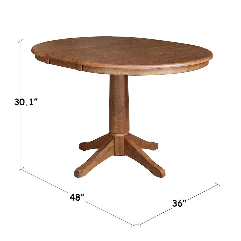 Table de salle à manger extensible ronde en bois massif de 36 po avec 2 chaises de salle à manger
