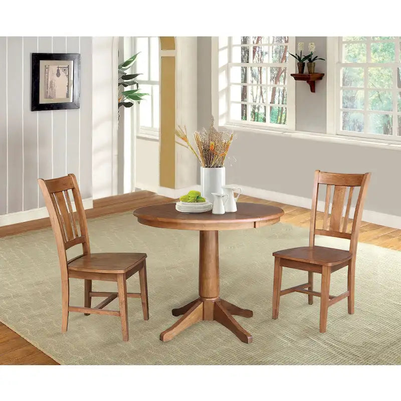 Table de salle à manger extensible ronde en bois massif de 36 po avec 2 chaises de salle à manger