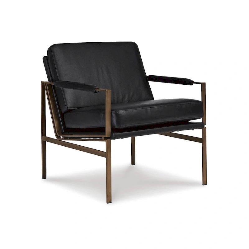 Fauteuil en cuir de style moderne du milieu du siècle — 73,66 cm L x 80,01 cm P x 87 cm H