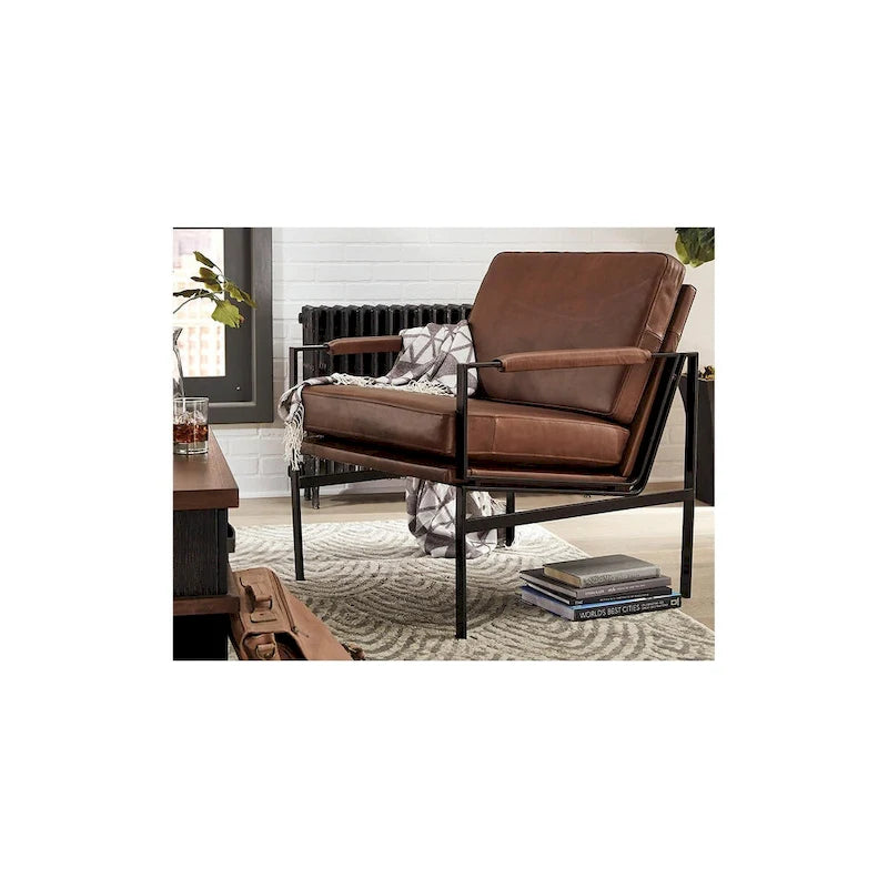Fauteuil en cuir de style moderne du milieu du siècle — 73,66 cm L x 80,01 cm P x 87 cm H