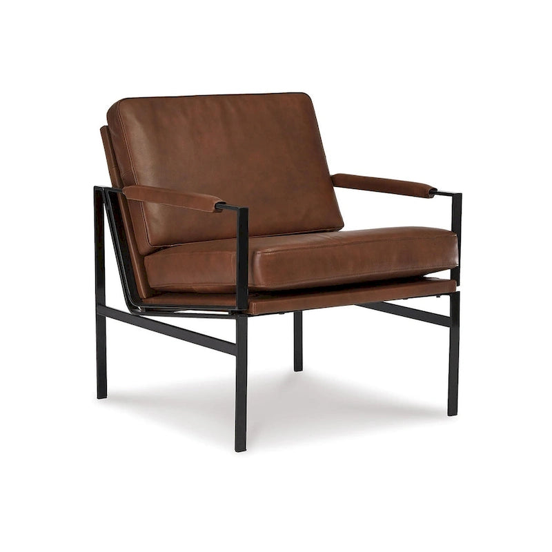 Fauteuil en cuir de style moderne du milieu du siècle — 73,66 cm L x 80,01 cm P x 87 cm H