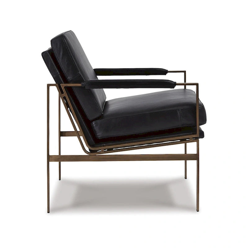 Fauteuil en cuir de style moderne du milieu du siècle — 73,66 cm L x 80,01 cm P x 87 cm H