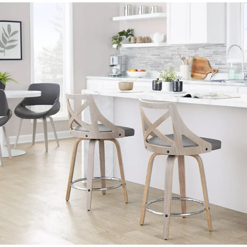 24 tabourets de bar à hauteur fixe avec pieds en bois courbés