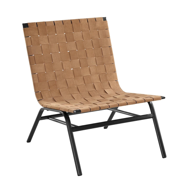 Fauteuil de salon en cuir tressé marron