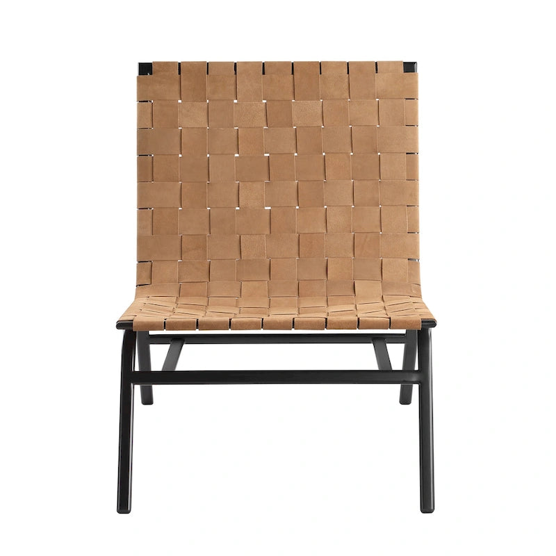 Fauteuil de salon en cuir tressé marron