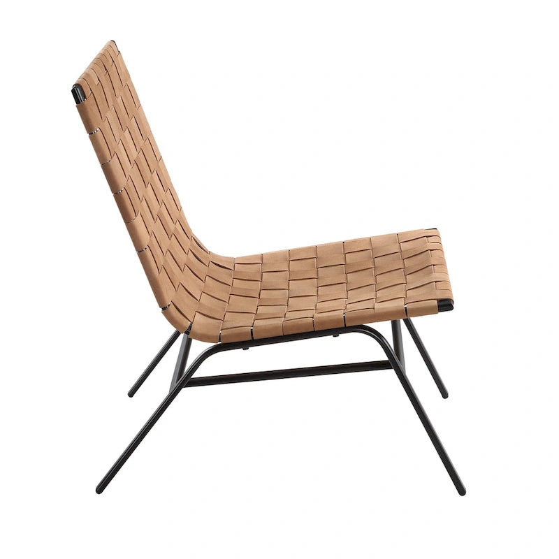 Fauteuil de salon en cuir tressé marron