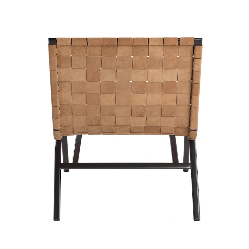 Fauteuil de salon en cuir tressé marron