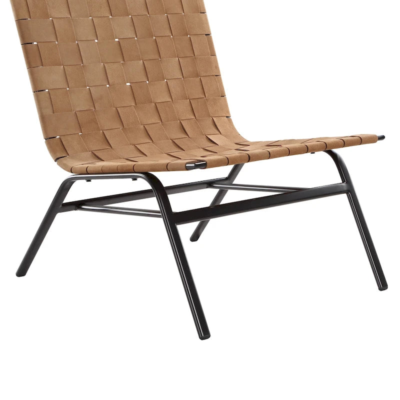 Fauteuil de salon en cuir tressé marron