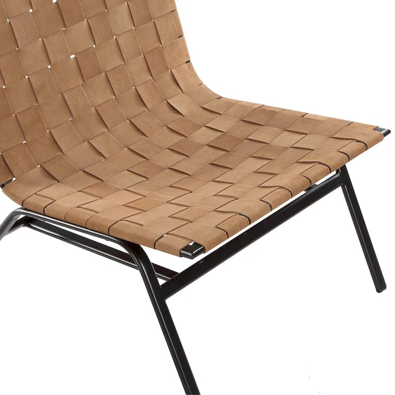 Fauteuil de salon en cuir tressé marron