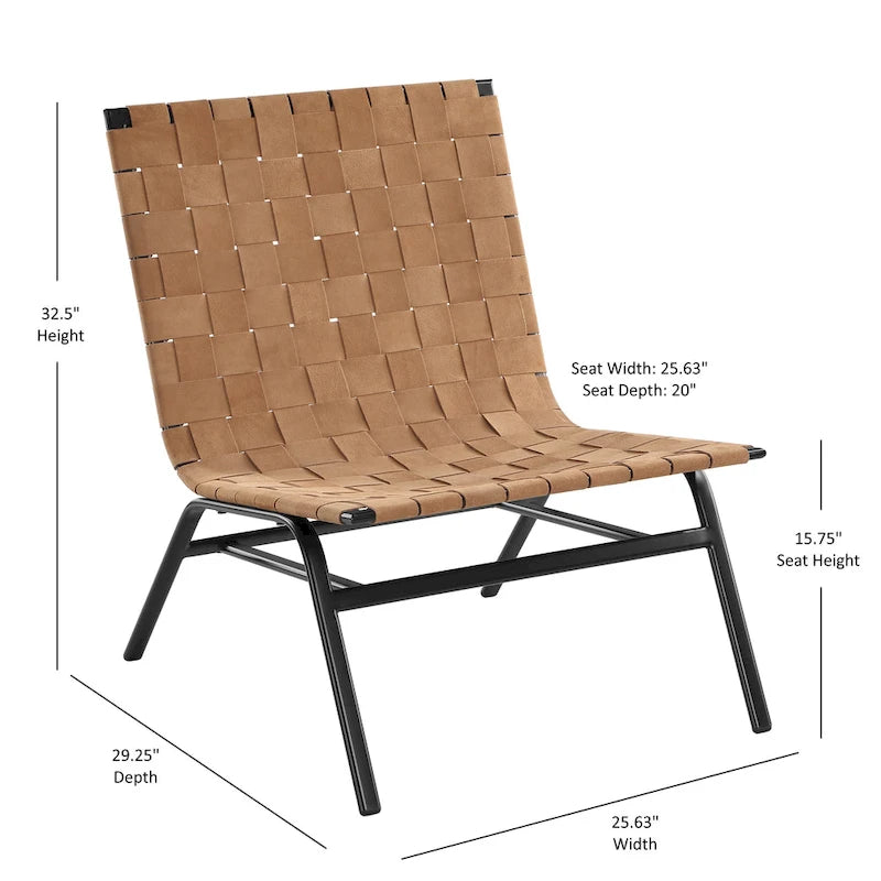 Fauteuil de salon en cuir tressé marron