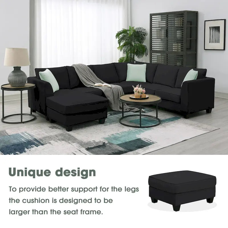 Canapés d'angle 112*87 cm Ensembles de salon 7 places Canapé d'angle modulable avec 3 oreillers, Noir