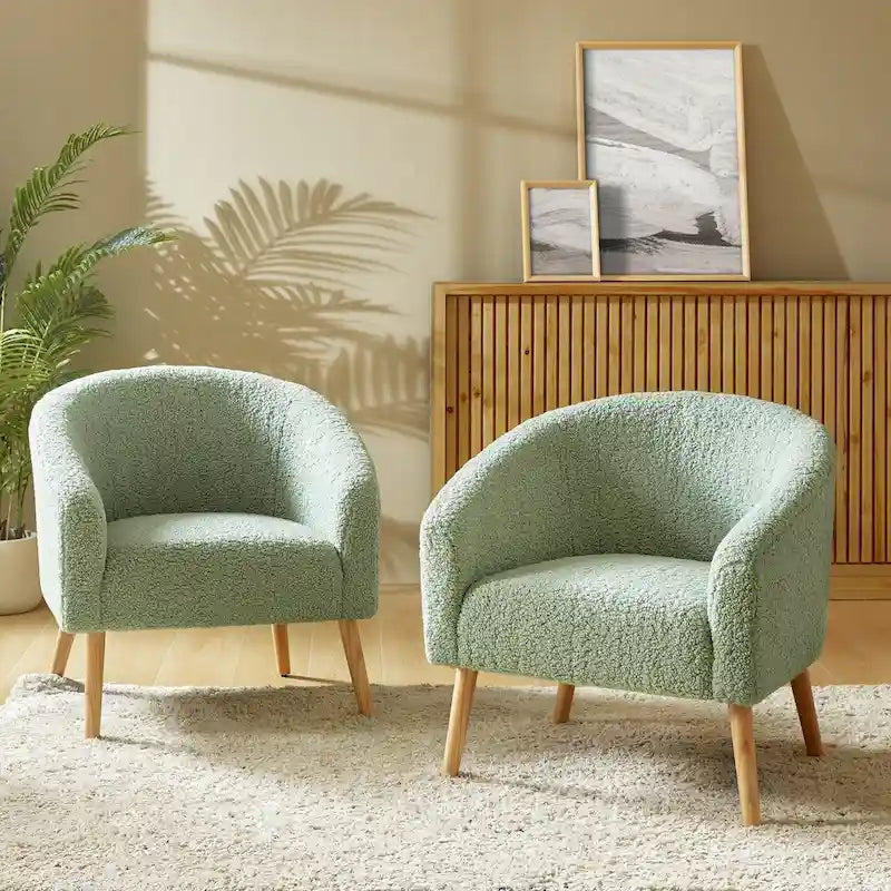 Fauteuil en velours bouclé de 30 pouces de large avec pieds en bois massif, deux chaises par lot