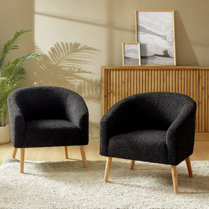 Fauteuil en velours bouclé de 30 pouces de large avec pieds en bois massif, deux chaises par lot