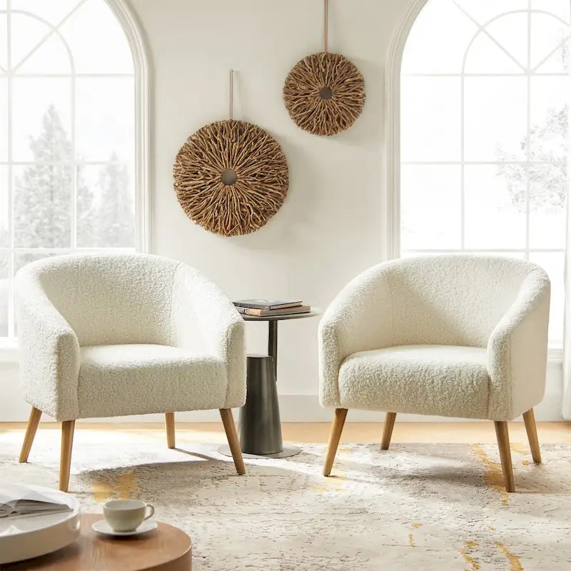 Fauteuil en velours bouclé de 30 pouces de large avec pieds en bois massif, deux chaises par lot