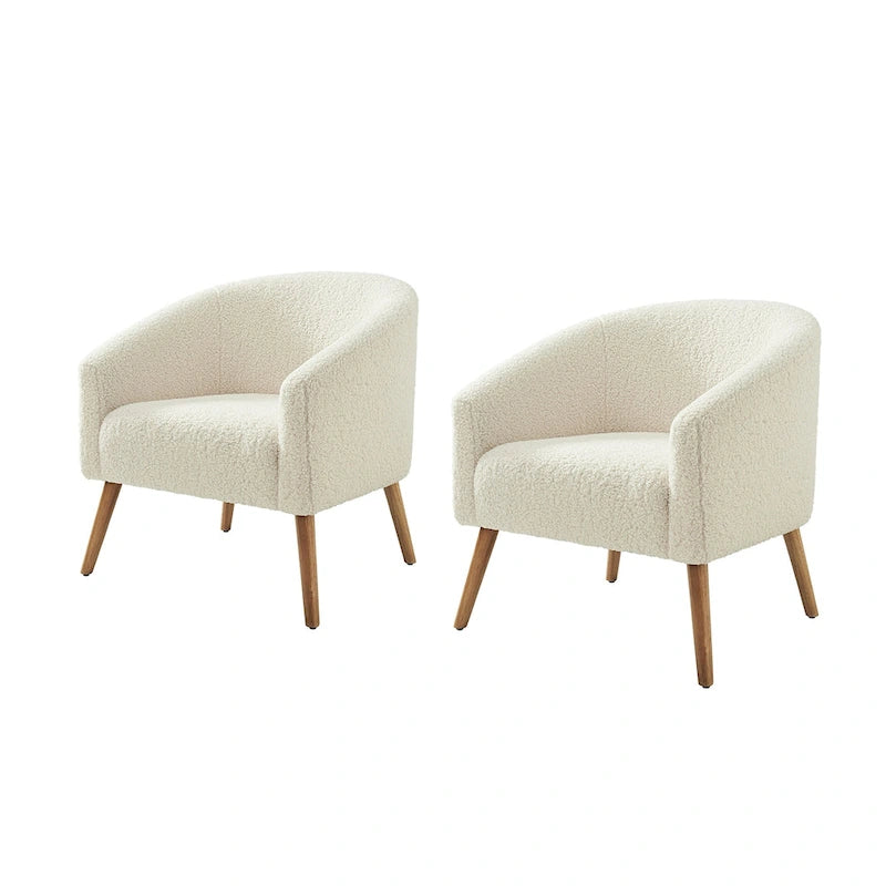 Fauteuil en velours bouclé de 30 pouces de large avec pieds en bois massif, deux chaises par lot