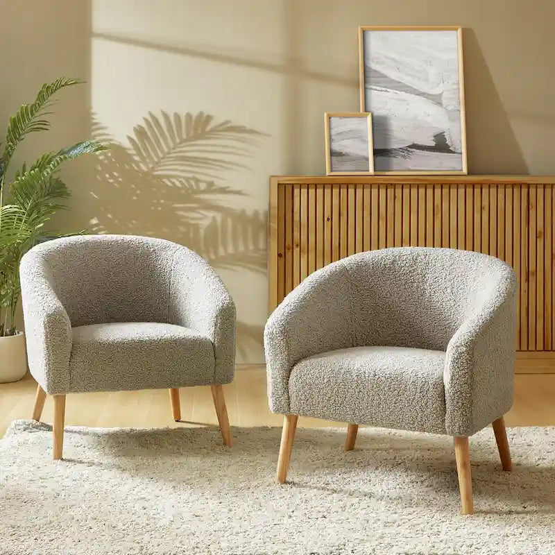 Fauteuil en velours bouclé de 30 pouces de large avec pieds en bois massif, deux chaises par lot