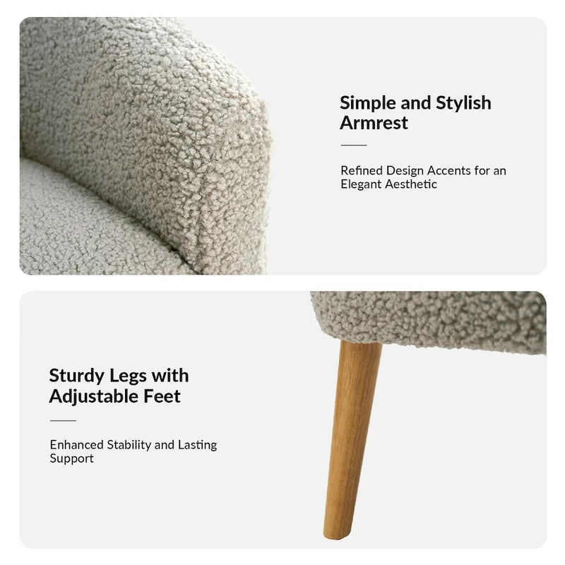 Fauteuil en velours bouclé de 30 pouces de large avec pieds en bois massif, deux chaises par lot