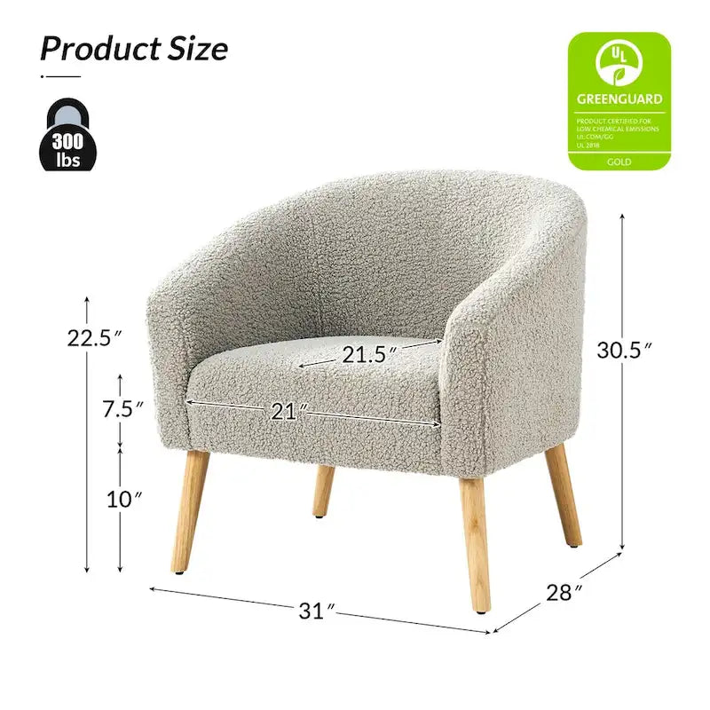 Fauteuil en velours bouclé de 30 pouces de large avec pieds en bois massif, deux chaises par lot