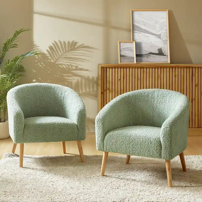 Fauteuil en velours bouclé de 30 pouces de large avec pieds en bois massif, deux chaises par lot