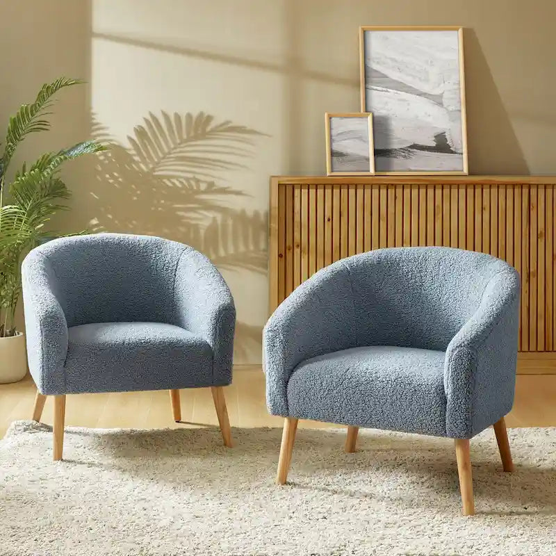 Fauteuil en velours bouclé de 30 pouces de large avec pieds en bois massif, deux chaises par lot
