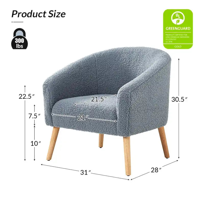 Fauteuil en velours bouclé de 30 pouces de large avec pieds en bois massif, deux chaises par lot