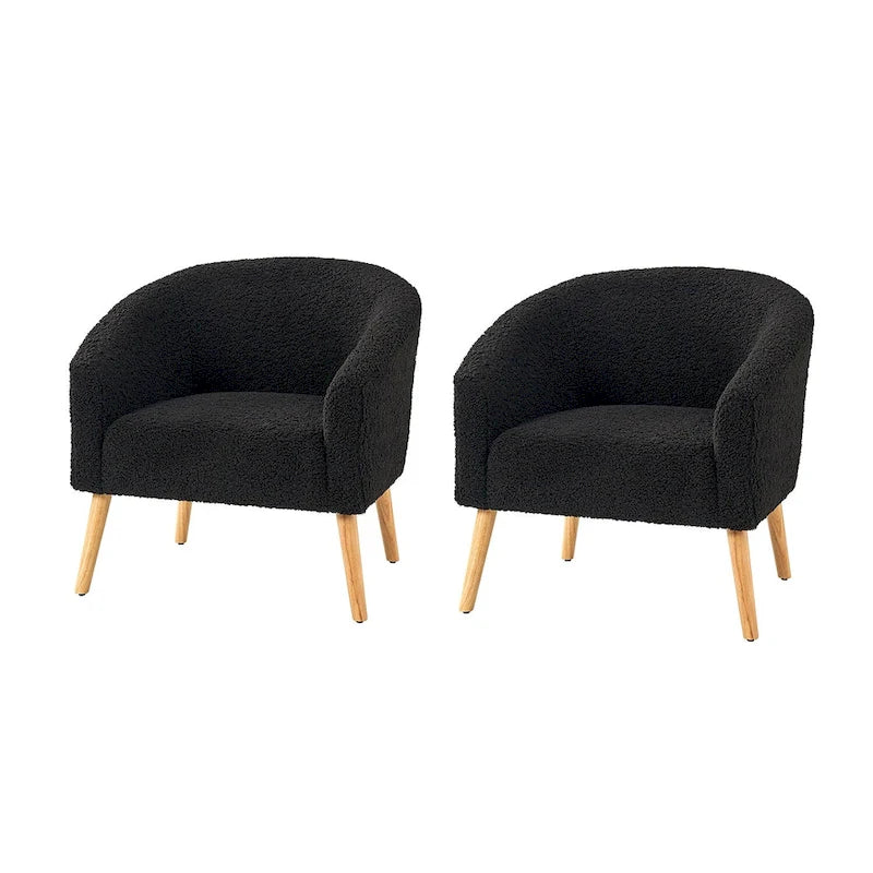 Fauteuil en velours bouclé de 30 pouces de large avec pieds en bois massif, deux chaises par lot