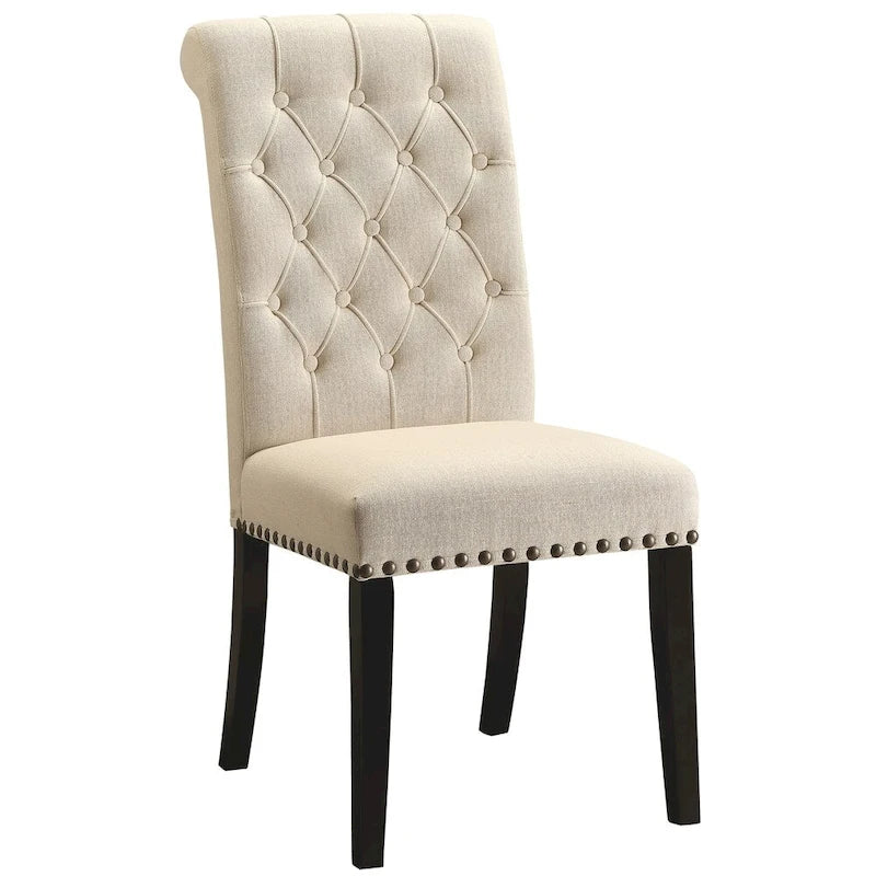 Chaises de salle à manger capitonnées à dossier roulé décoratif avec garniture cloutée (lot de 2)