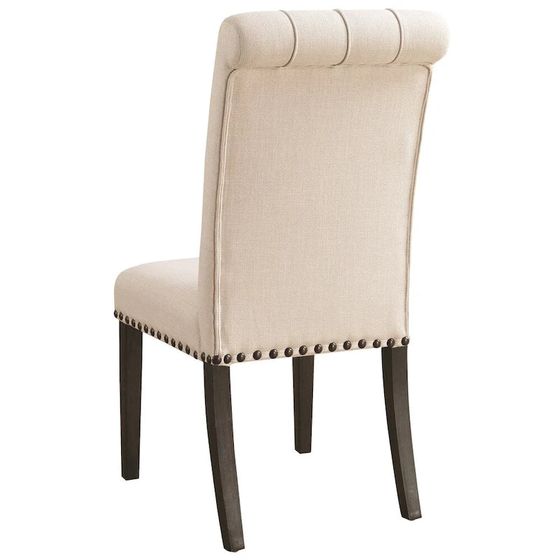 Chaises de salle à manger capitonnées à dossier roulé décoratif avec garniture cloutée (lot de 2)