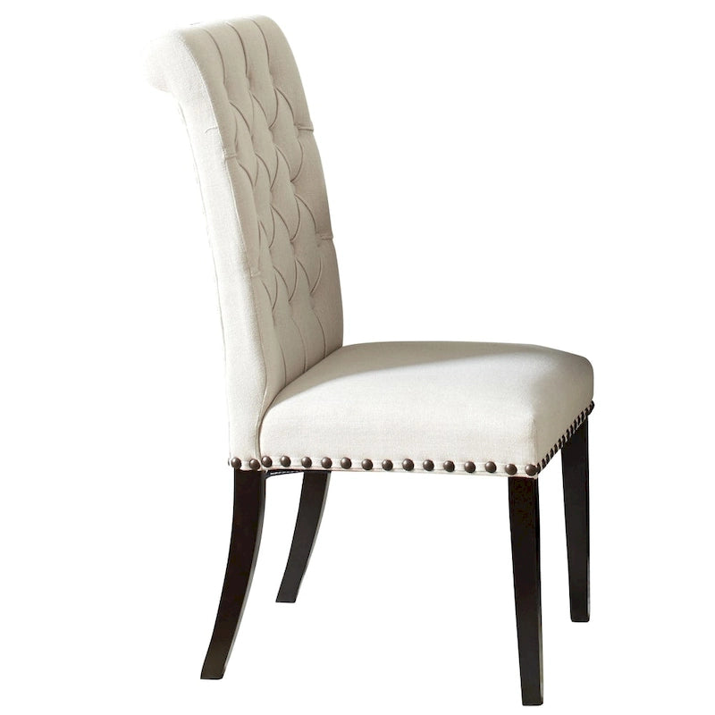 Chaises de salle à manger capitonnées à dossier roulé décoratif avec garniture cloutée (lot de 2)