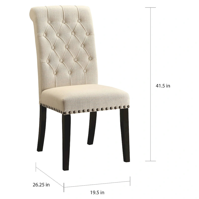 Chaises de salle à manger capitonnées à dossier roulé décoratif avec garniture cloutée (lot de 2)