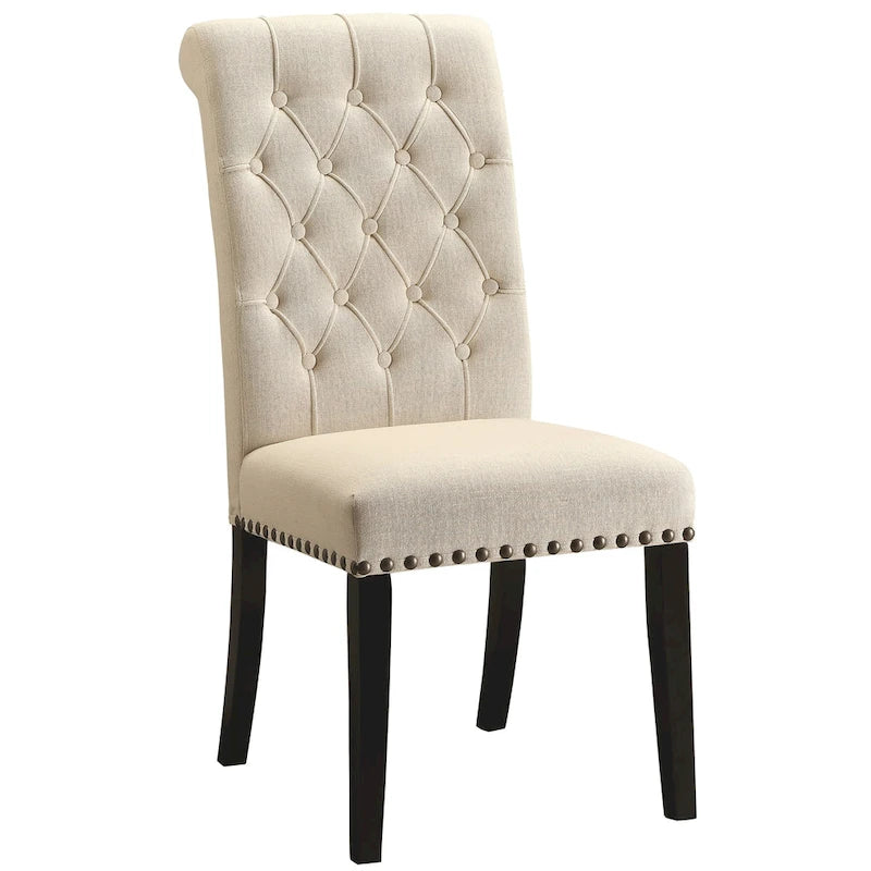 Chaises de salle à manger capitonnées à dossier roulé décoratif avec garniture cloutée (lot de 2)