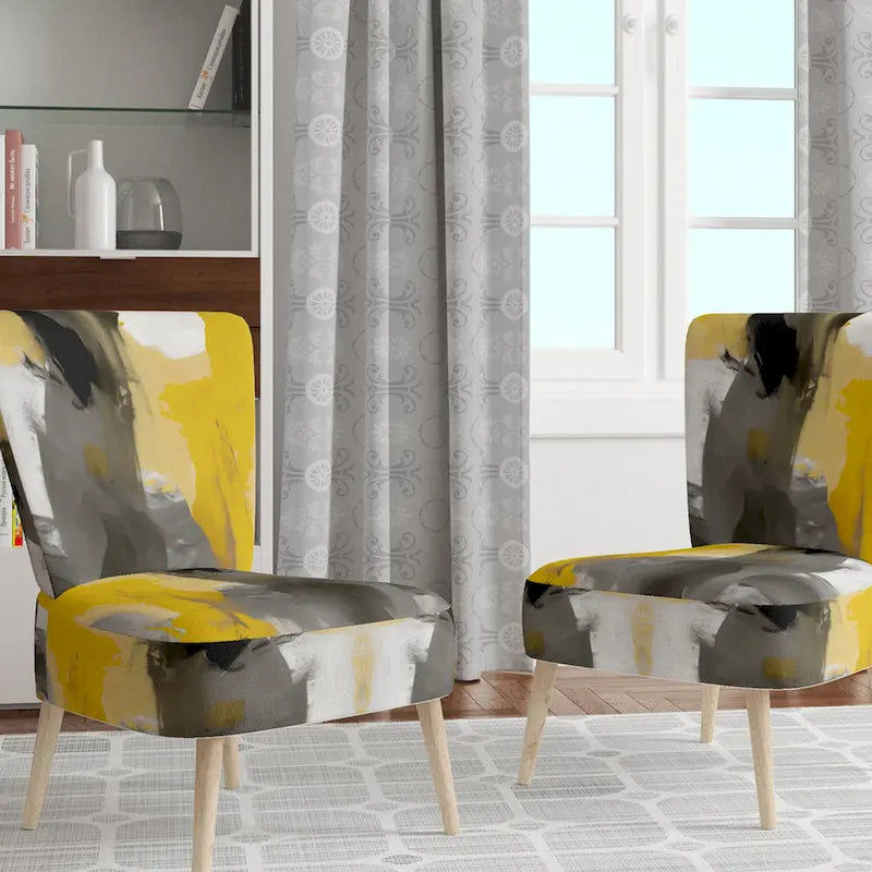 Jaune Moutarde & Gris Clair II : Fauteuils d'appoint abstraits et Fauteuils modernes rembourrés