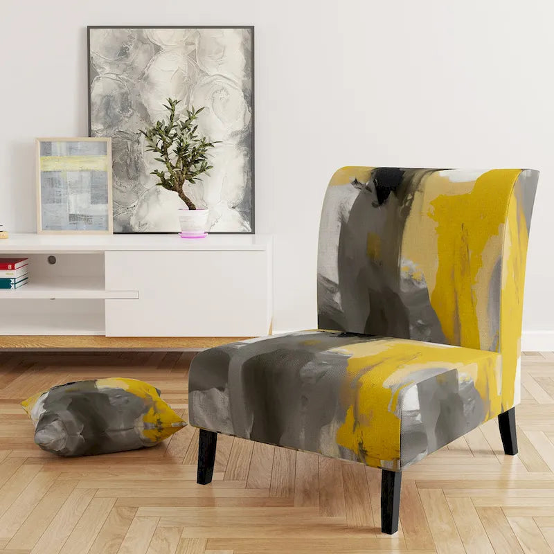 Jaune Moutarde & Gris Clair II : Fauteuils d'appoint abstraits et Fauteuils modernes rembourrés