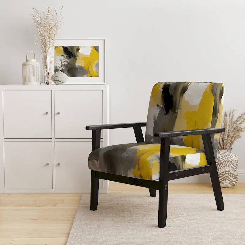 Jaune Moutarde & Gris Clair II : Fauteuils d'appoint abstraits et Fauteuils modernes rembourrés