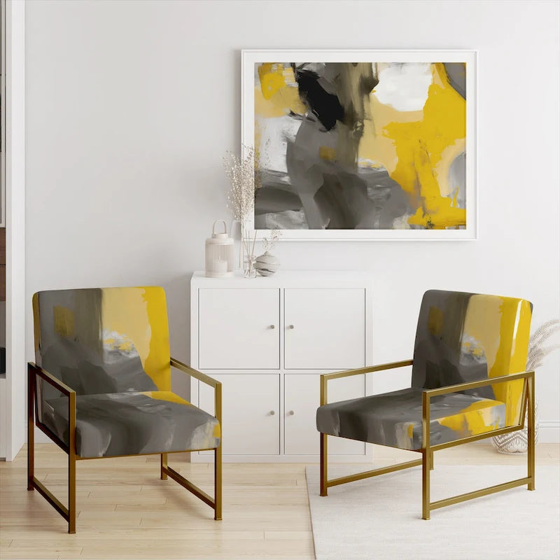 Jaune Moutarde & Gris Clair II : Fauteuils d'appoint abstraits et Fauteuils modernes rembourrés