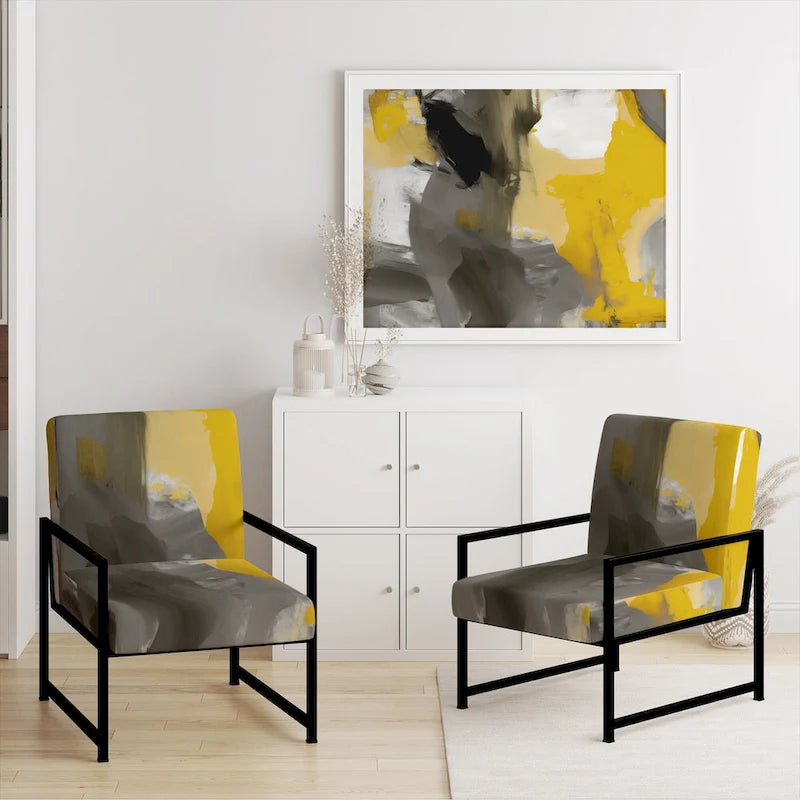 Jaune Moutarde & Gris Clair II : Fauteuils d'appoint abstraits et Fauteuils modernes rembourrés