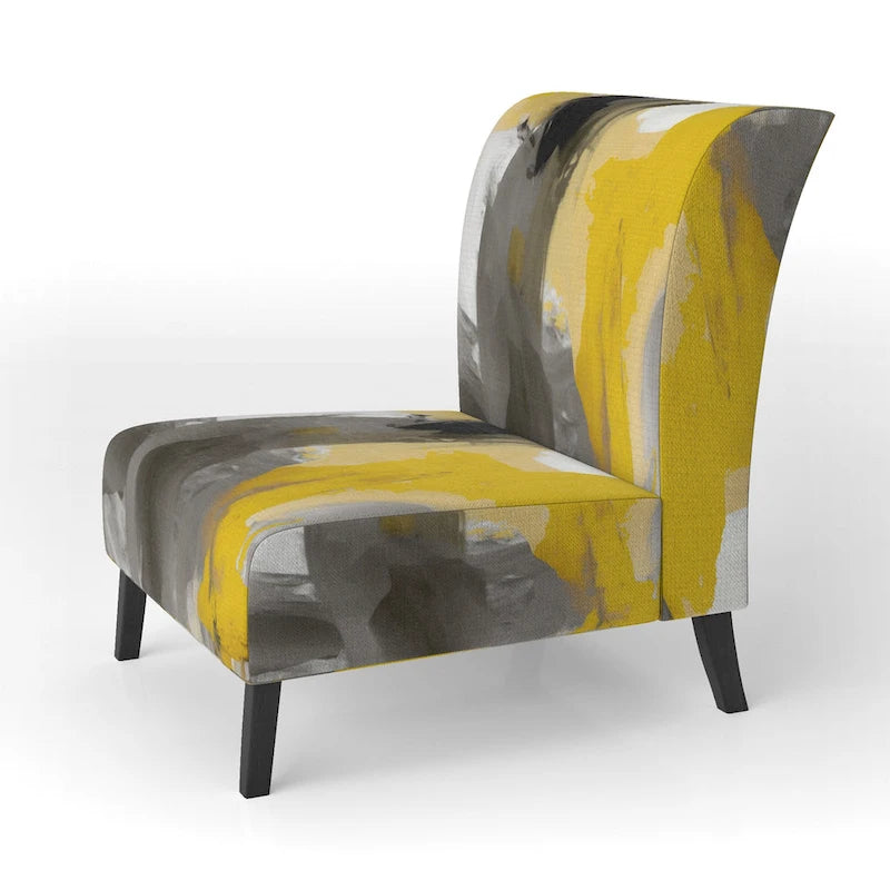 Jaune Moutarde & Gris Clair II : Fauteuils d'appoint abstraits et Fauteuils modernes rembourrés
