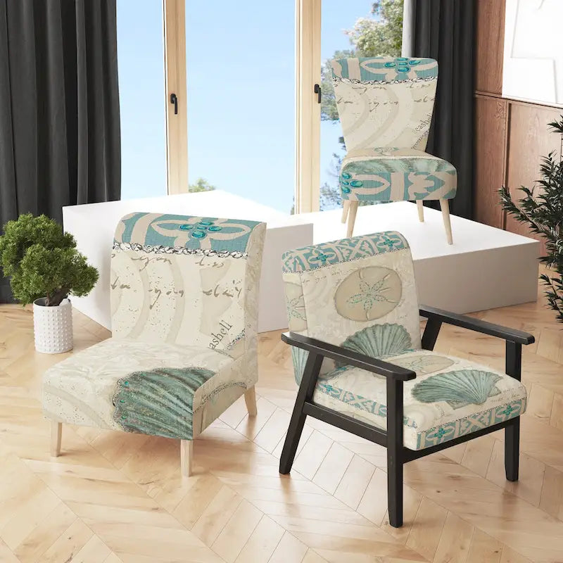 Fauteuil d'appoint nautique et côtier rembourré Seastar et Blue Sea Shell II - Fauteuil avec accoudoirs