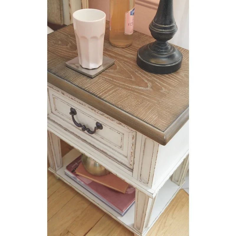 Table de chevet avec un tiroir en similibois blanc-brun