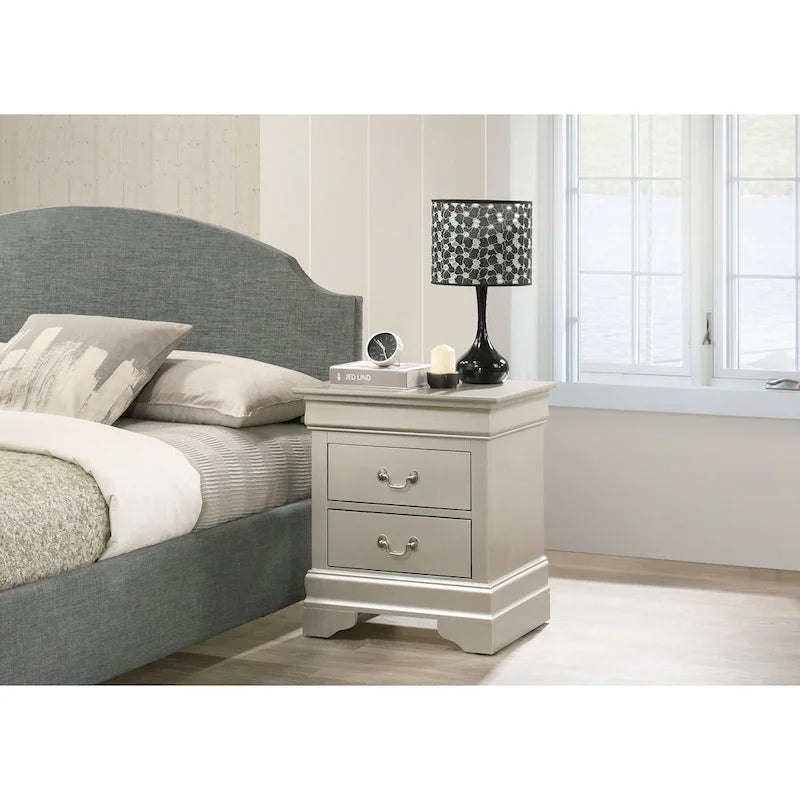 Table de chevet traditionnelle en bois à deux tiroirs
