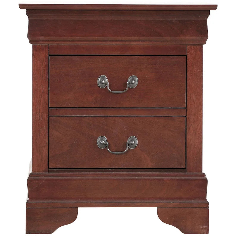 Table de chevet traditionnelle en bois à deux tiroirs