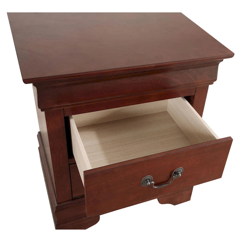 Table de chevet traditionnelle en bois à deux tiroirs