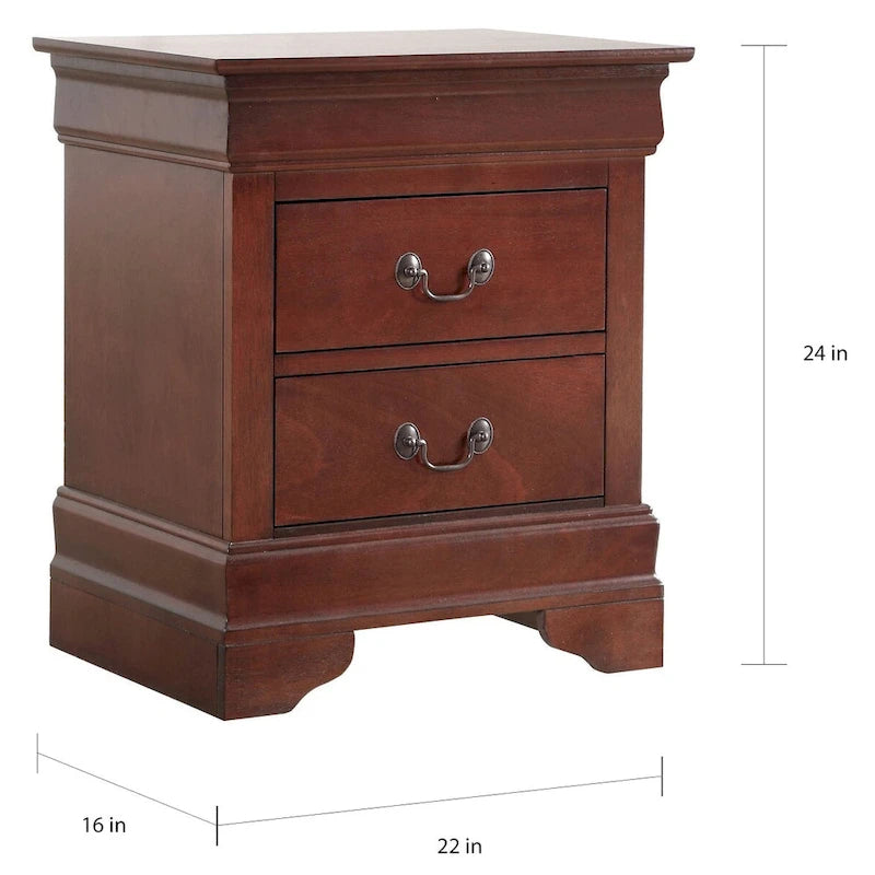 Table de chevet traditionnelle en bois à deux tiroirs
