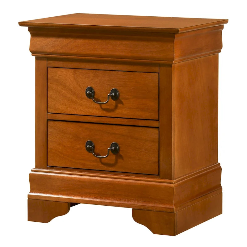 Table de chevet traditionnelle en bois à deux tiroirs