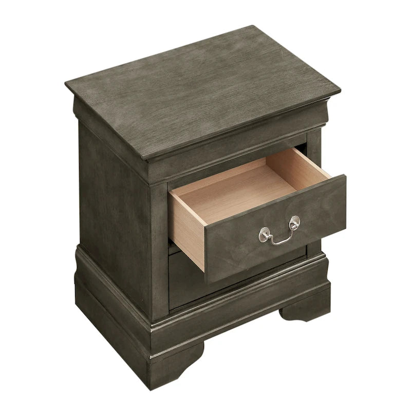Table de chevet traditionnelle en bois à deux tiroirs