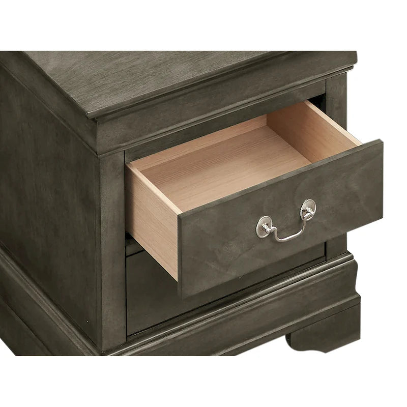 Table de chevet traditionnelle en bois à deux tiroirs