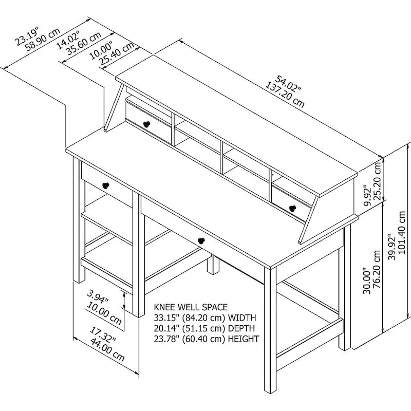 Bureau d'ordinateur de 137 cm (avec étagère de rangement supérieure)