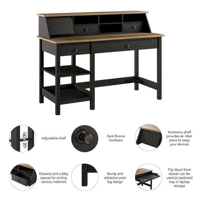 Bureau d'ordinateur de 137 cm (avec étagère de rangement supérieure)