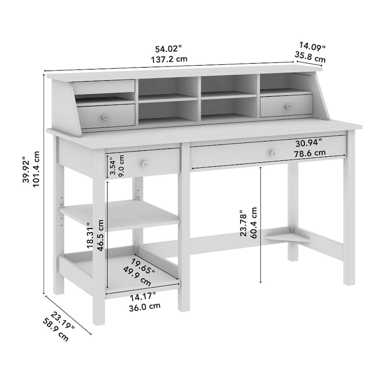 Bureau d'ordinateur de 137 cm (avec étagère de rangement supérieure)