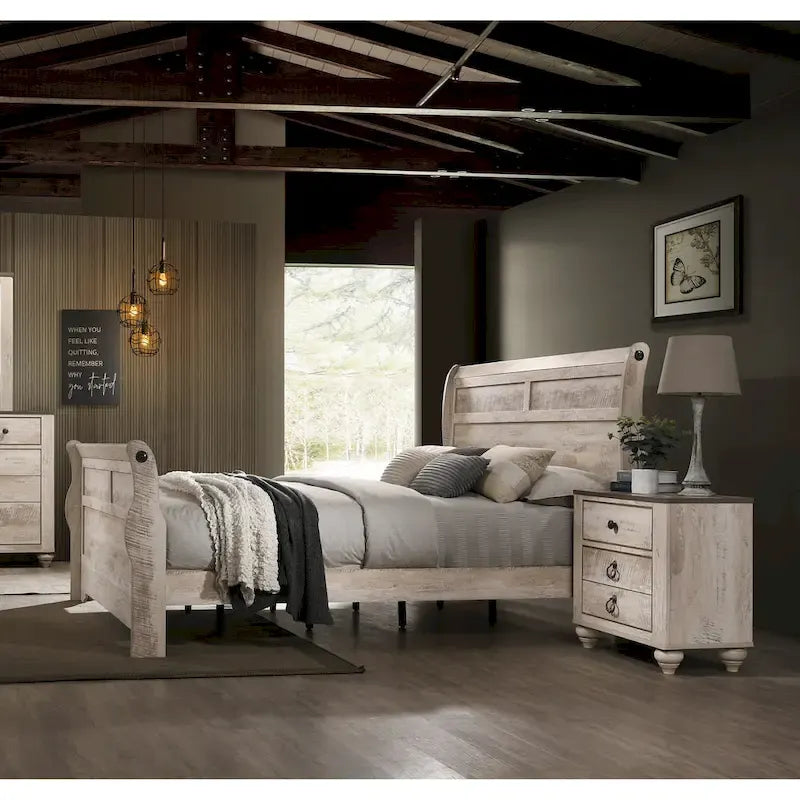 Chambre à coucher 3 pièces contemporaine avec finition blanchie